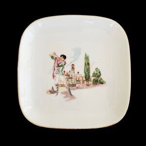 Vintage Porcelain Trinket Dish Flutist and Village Scene Verbano Argentina